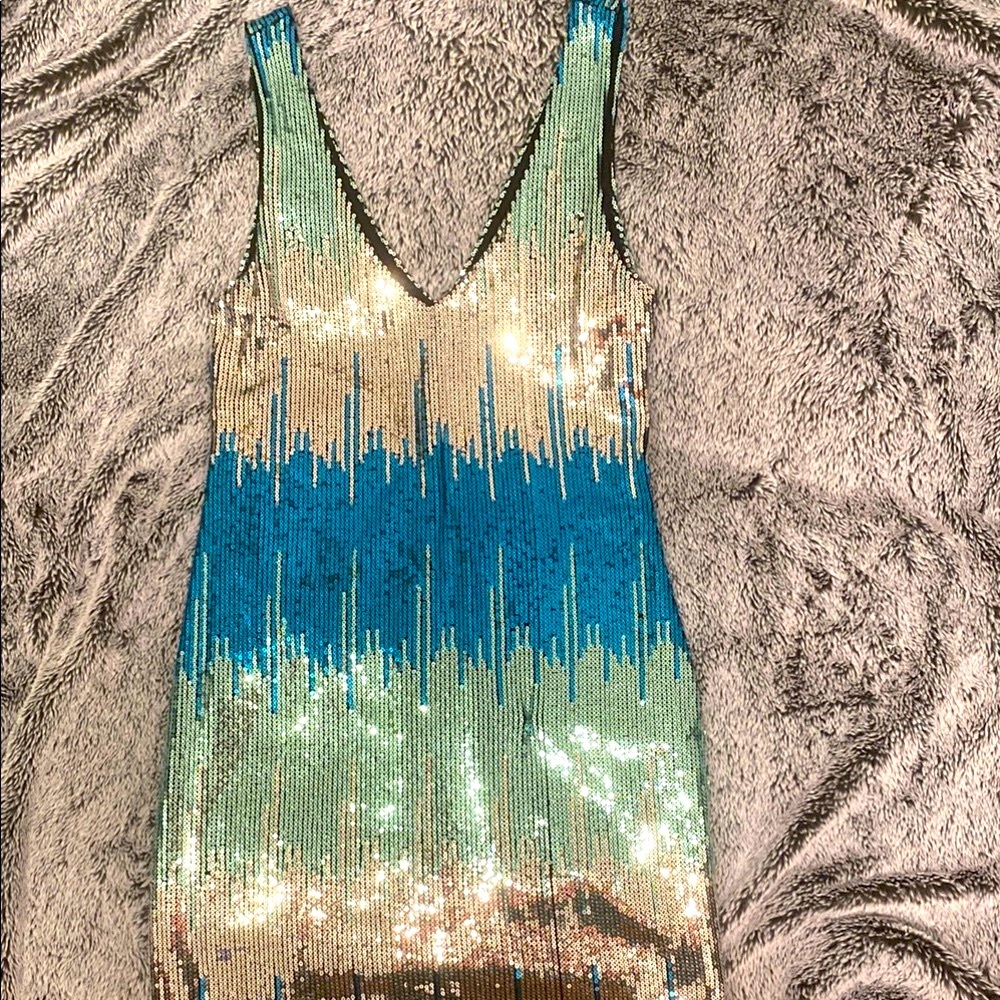 Lily Rose Sequin Embellished Blue and Silver Mini Dress